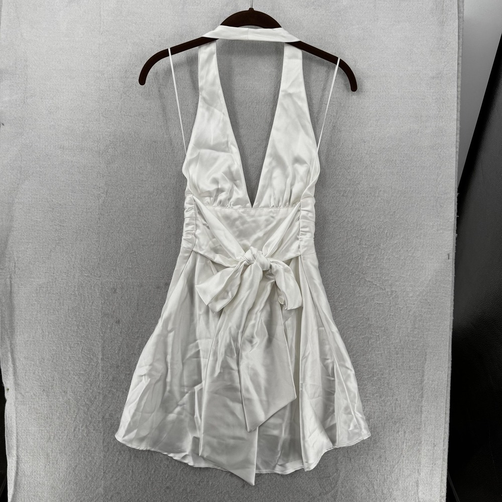 ZARA Dress Womens Small White Satin Halter Mini Back Bow Open Back Party New Tag - Picture 2 of 12